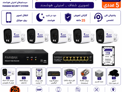 پکیج دوربین مداربسته AHD فرابان 5 مگاپیکسل 5 عددی