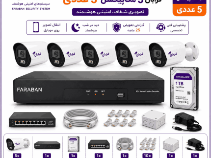 خرید پکیج دوربین مداربسته تحت شبکه فرابان 5 مگاپیکسل 5 عددی