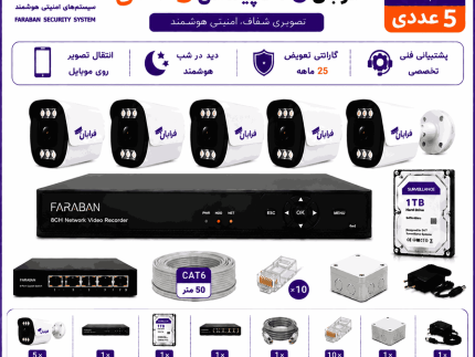 پکیج دوربین مداربسته تحت شبکه فرابان 6 مگاپیکسل 5 عددی