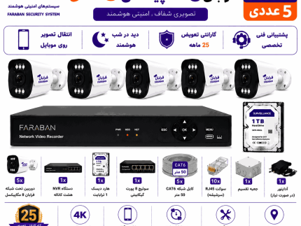 پکیج دوربین مداربسته تحت شبکه فرابان 8 مگاپیکسل 5 عددی