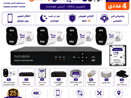 پکیج دوربین مداربسته تحت شبکه فرابان 8 مگاپیکسل 4 عددی
