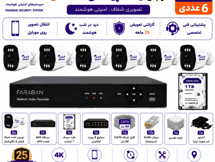 پکیج دوربین مداربسته تحت شبکه فرابان 8 مگاپیکسل 6 عددی